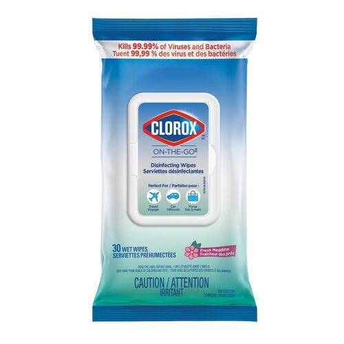 Clorox lingettes désinfectantes on-the-go fraîcheur des prés (30unités) - on-the-go disinfecting wipes fresh meadow (30 units)