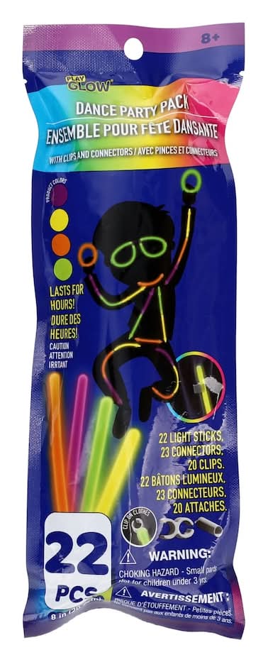 Play Glow Light Sticks Dance Party Pack, Assorted Colors, 22-pc Pack.