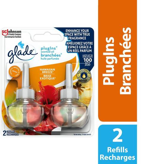Glade glade branchées huile parfumée désodorisant, 2 recharges, brise exotique (2 recharges) - plugins scented oil air freshener refill (2 refills)