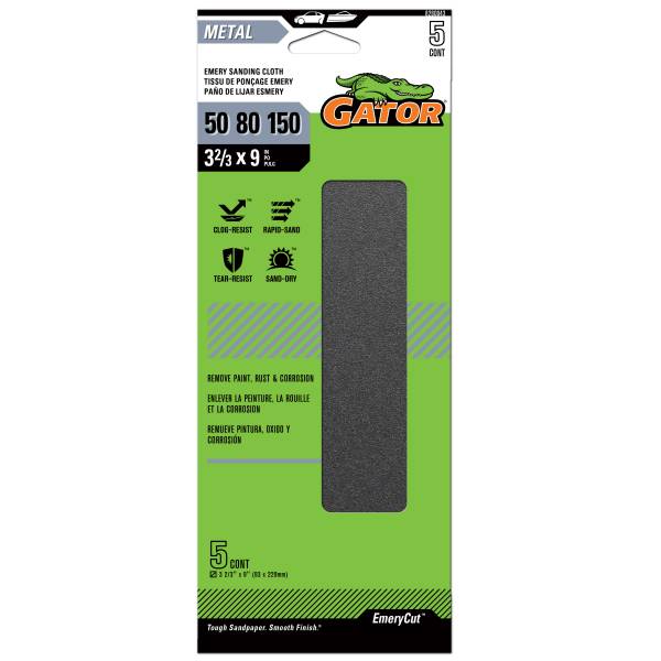 Gator 1/3 Sheet 50, 80, 150 Grit Emery Sanding Sheets - 8222043, 5 Pack, Assorted