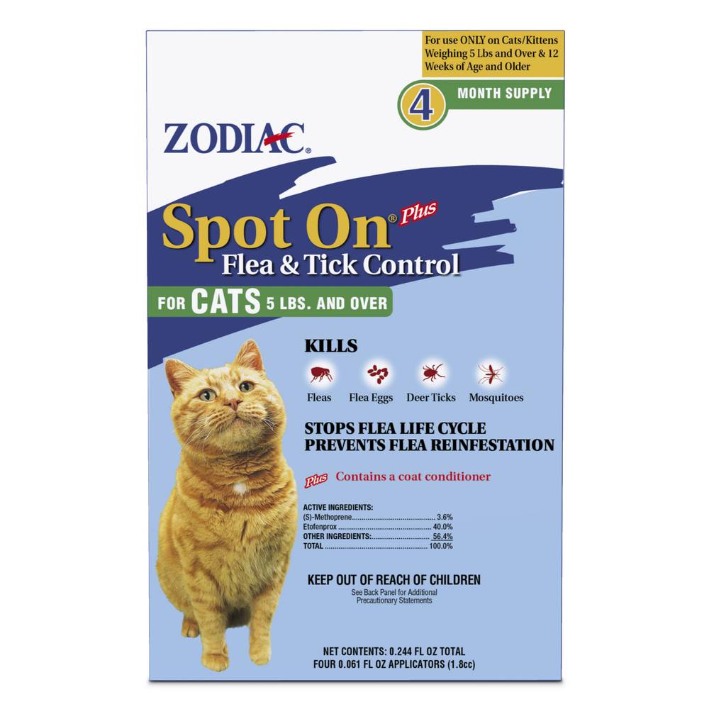 Zodiac Spot on Plus Flea & Tick Control For Cats (0.06 fl oz, 4 ct)