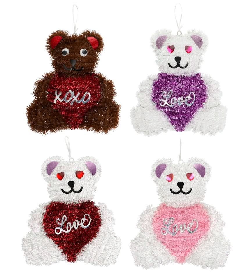 Seasonal Collection Valentines Day Tinsel Bear Decoration