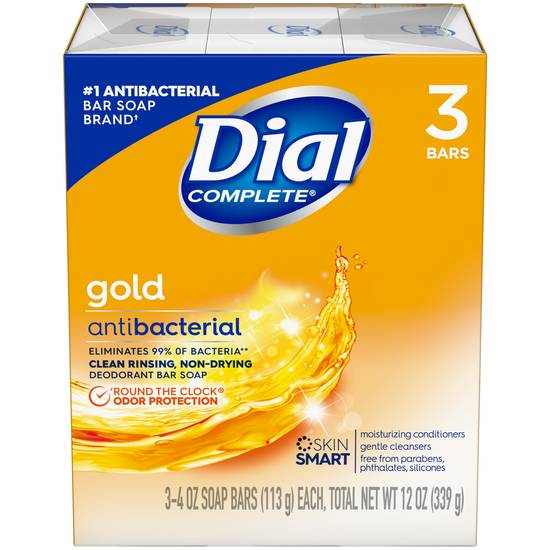 Dial Antibacterial Deodorant Bar Soap, Gold, 4 OZ, 3 Bars