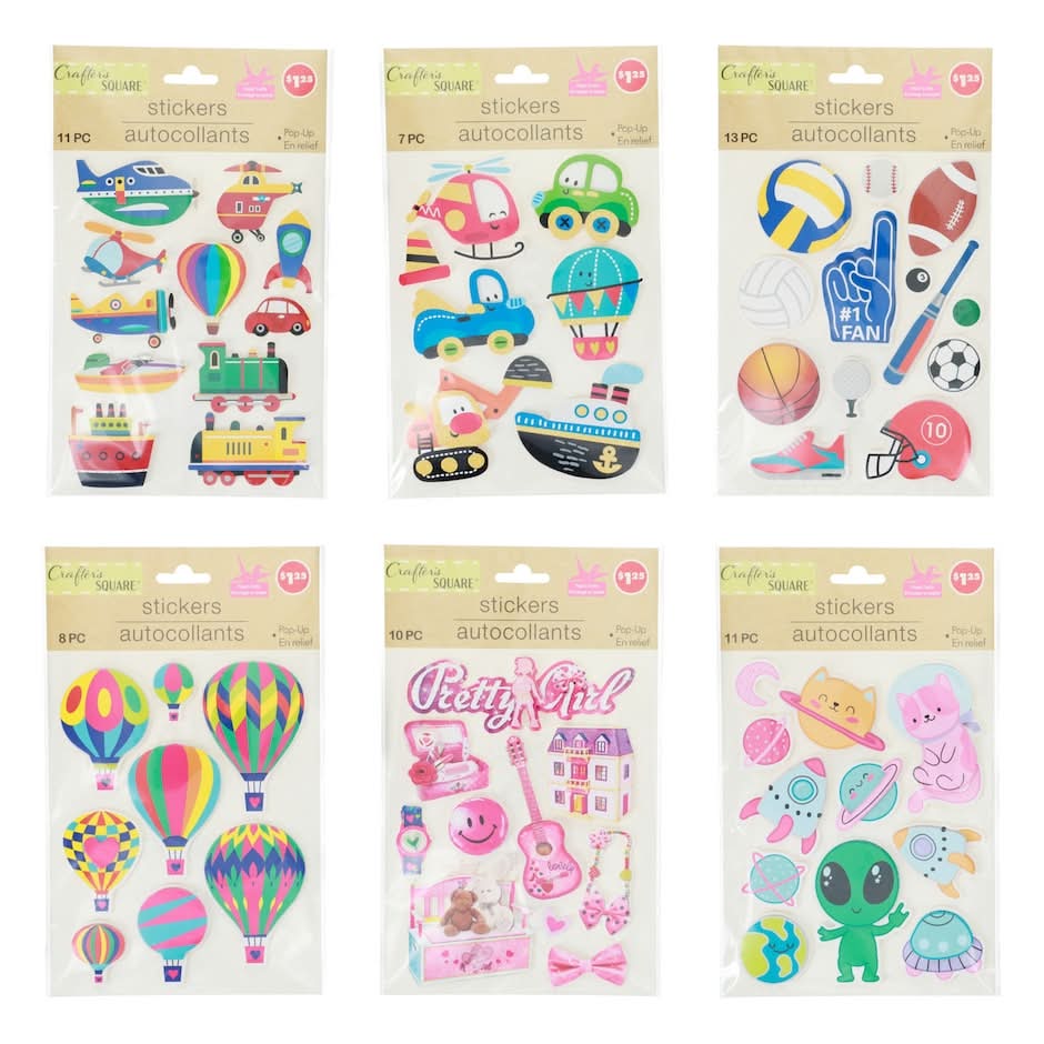 Crafters Square Die-Cut Pop-Up Stickers, Assorted Among 11-pc, 7-pc, 13-pc, 8-pc, And 10-pc Packs.