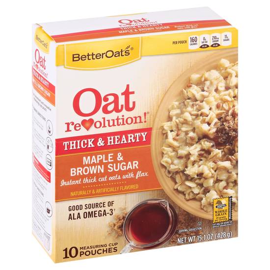 Better Oats Thick & Hearty Maple and Brown Sugar Oatmeal (10 pouches)