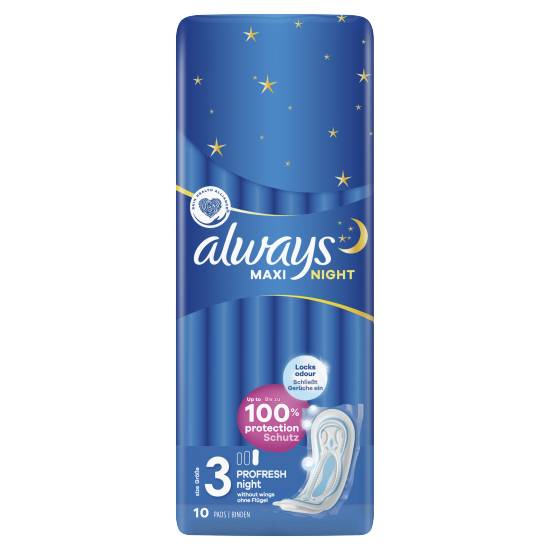 Always Maxi Profresh Night Sanitary Towels (size 3) (10 ct)
