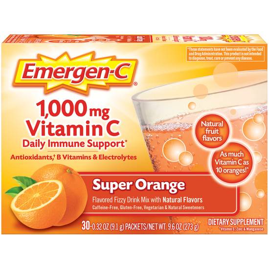 Emergen-C Flavored Fizzy Drink Mix Vitamin C 1000 mg Super Orange (30 ct)