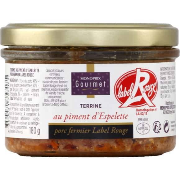 Monoprix Gourmet Terrine Au Piment D'Espelette Label Rouge Le Bocal De 180 G