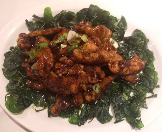 57. Poulet avec sauce aux poivres noirs Szechaun et riz / Chicken with Szechaun Black Pepper Sauce and rice / 川椒鸡肉饭