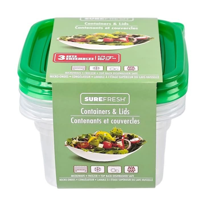 Surefresh Tall Square Food Storage Containers With Lids 30.42 fl oz (3 ct)