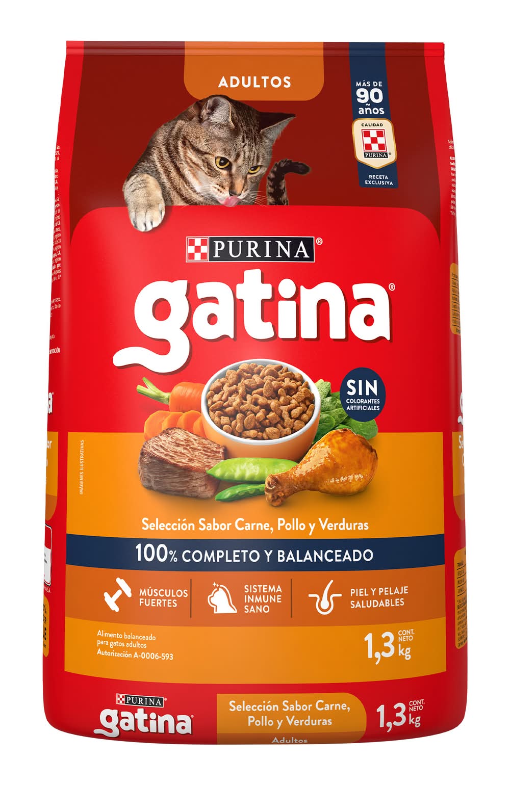 Purina Gatina · Alimento seco para gatos, carne-pollo-verduras (1,3 kg)