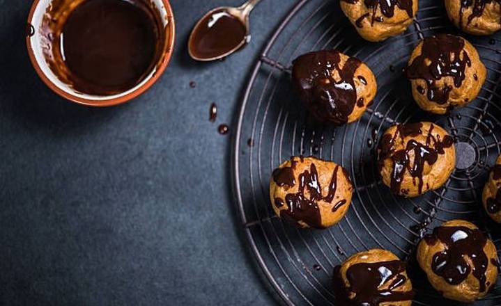 Whipped Cream Profiteroles with Chocolate Sauce