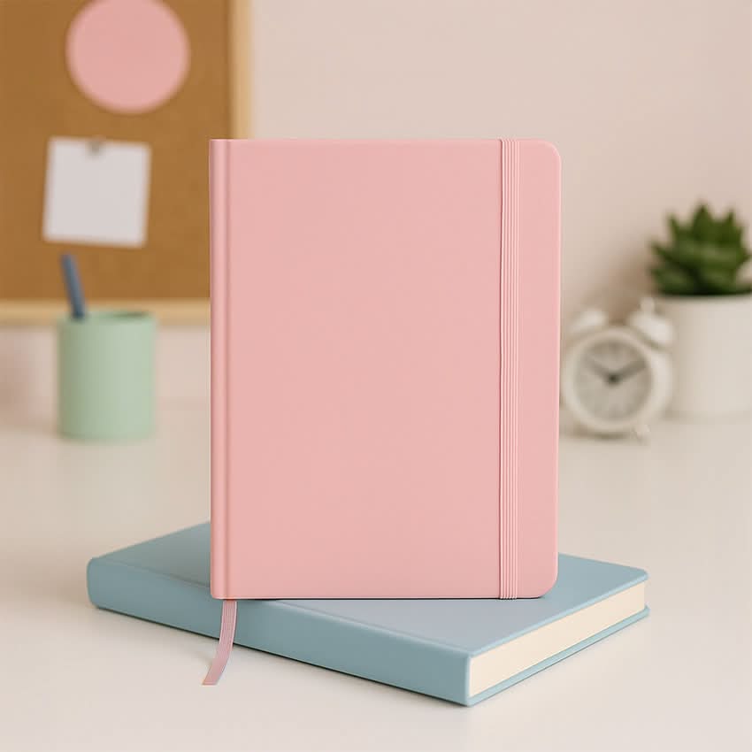 Caderno Agrafado A5Capa Dura Com Elástico Pautado Pastel