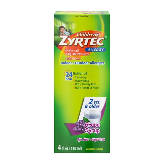 Zyrtec 24 Hr Children's Allergy Relief Syrup, Grape Flavor, 4 fl. oz