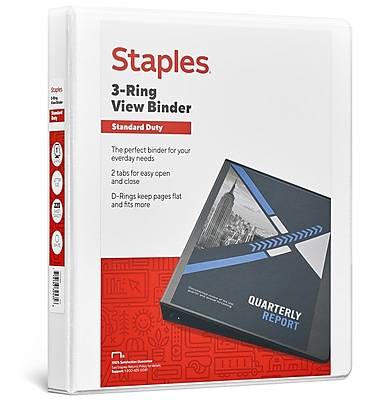 Staples 1 3-Ring View Binder, D-Ring, White (55406/26432)