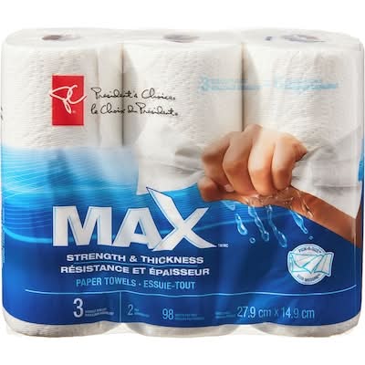 President's Choice Max Strength & Thickness Paper Towels, 27.9x14.9 cm (3 ct)