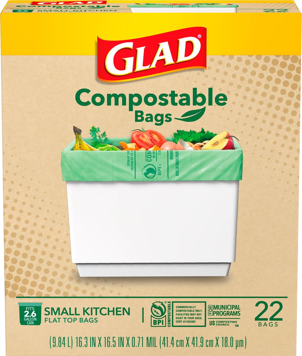 Glad Kitchen Compostable Flat Top Trash Bags (22 ct)