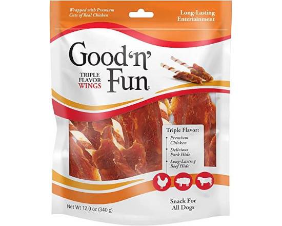 Good 'n' Fun Triple Flavor Wings Snack for All Dogs, 12  oz