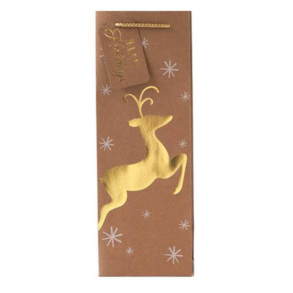 Christmas Bottle Holiday Bag - Gold & White Deer