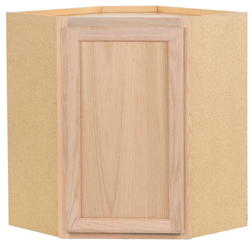 Project Source Oak Brook 24-in W x 30-in H x 12-in D Natural Unfinished Oak Diagonal Corner wall Fully assembled Cabinet (Flat Panel Square) | 33A DC2430R