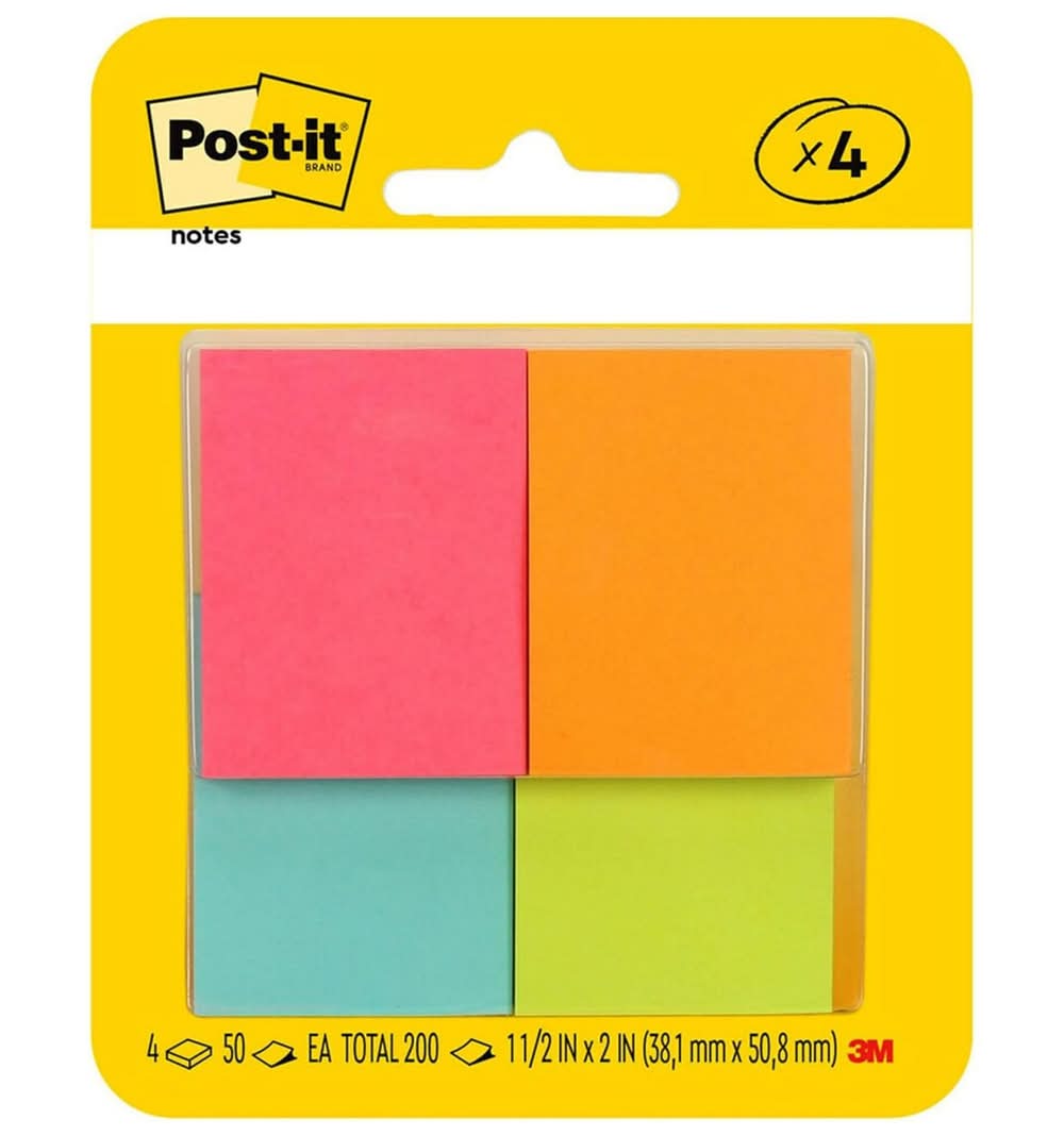 Post-It Notes Neon Colors, 4 Ct, 200 Sheets