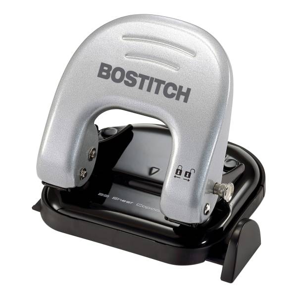 Bostitch Ez Squeeze Three-Hole Punch, 20 Sheet Capacity, Black/Silver