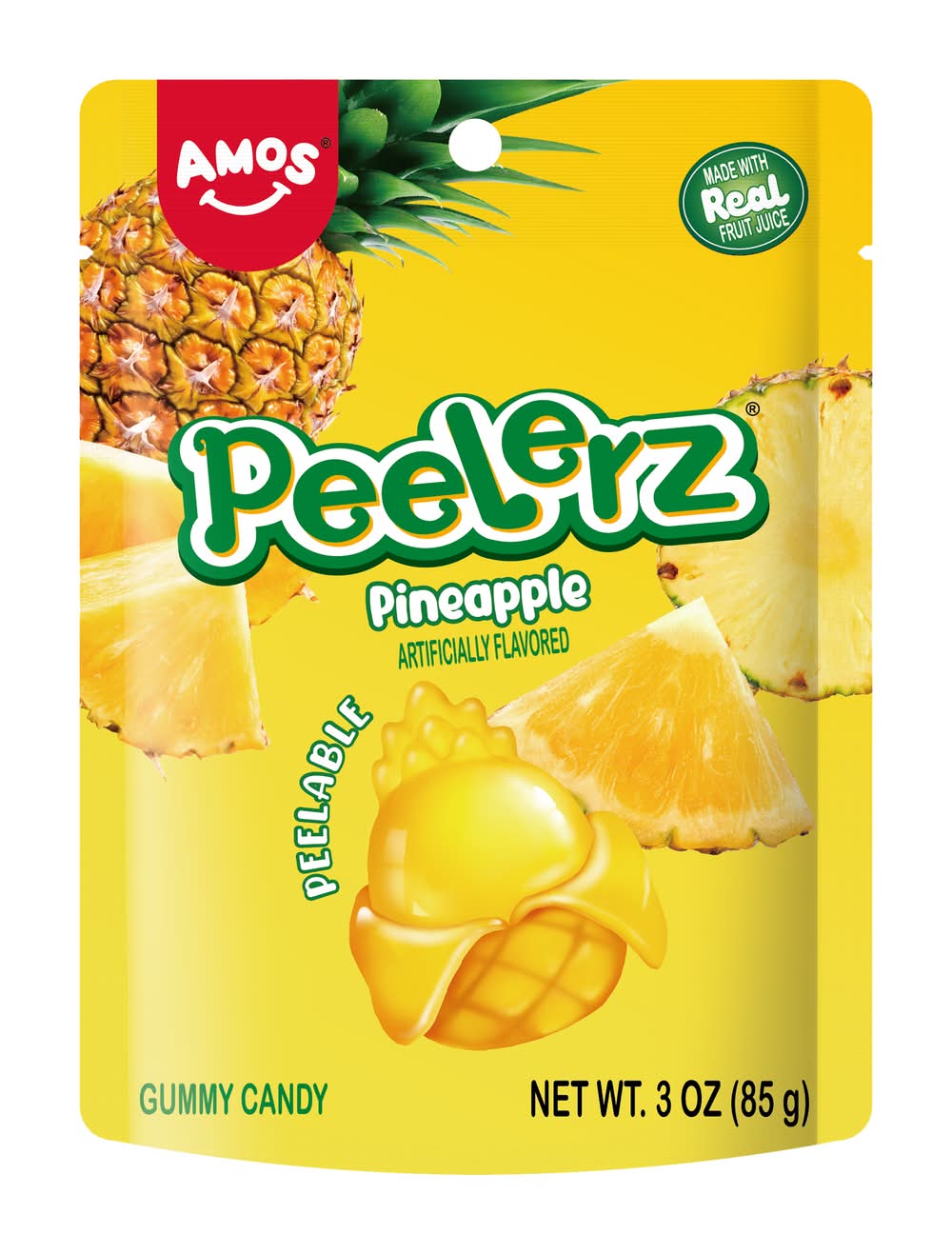 AMOS Peelerz Peelable Gummy Candy, Pineapple (3 oz)