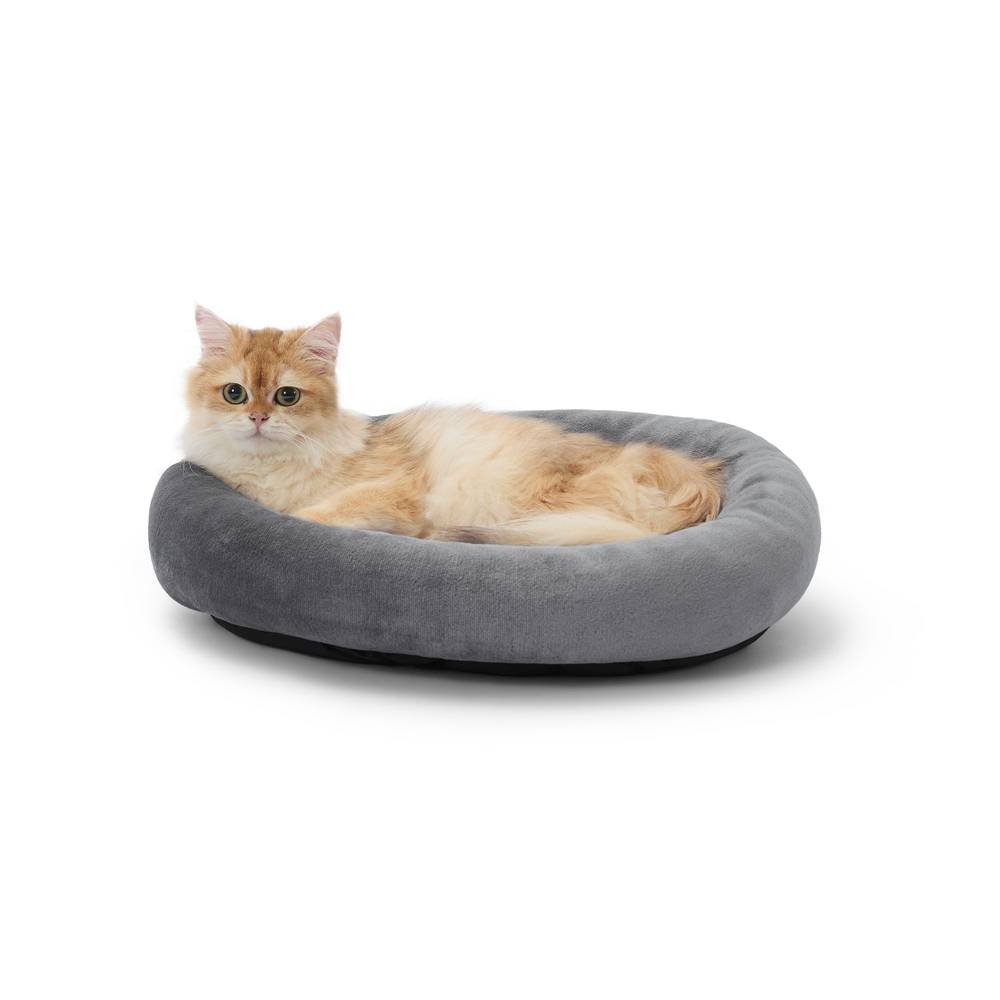 Whisker City Bolster Cat Bed, 20" x 17" x 3", Grey