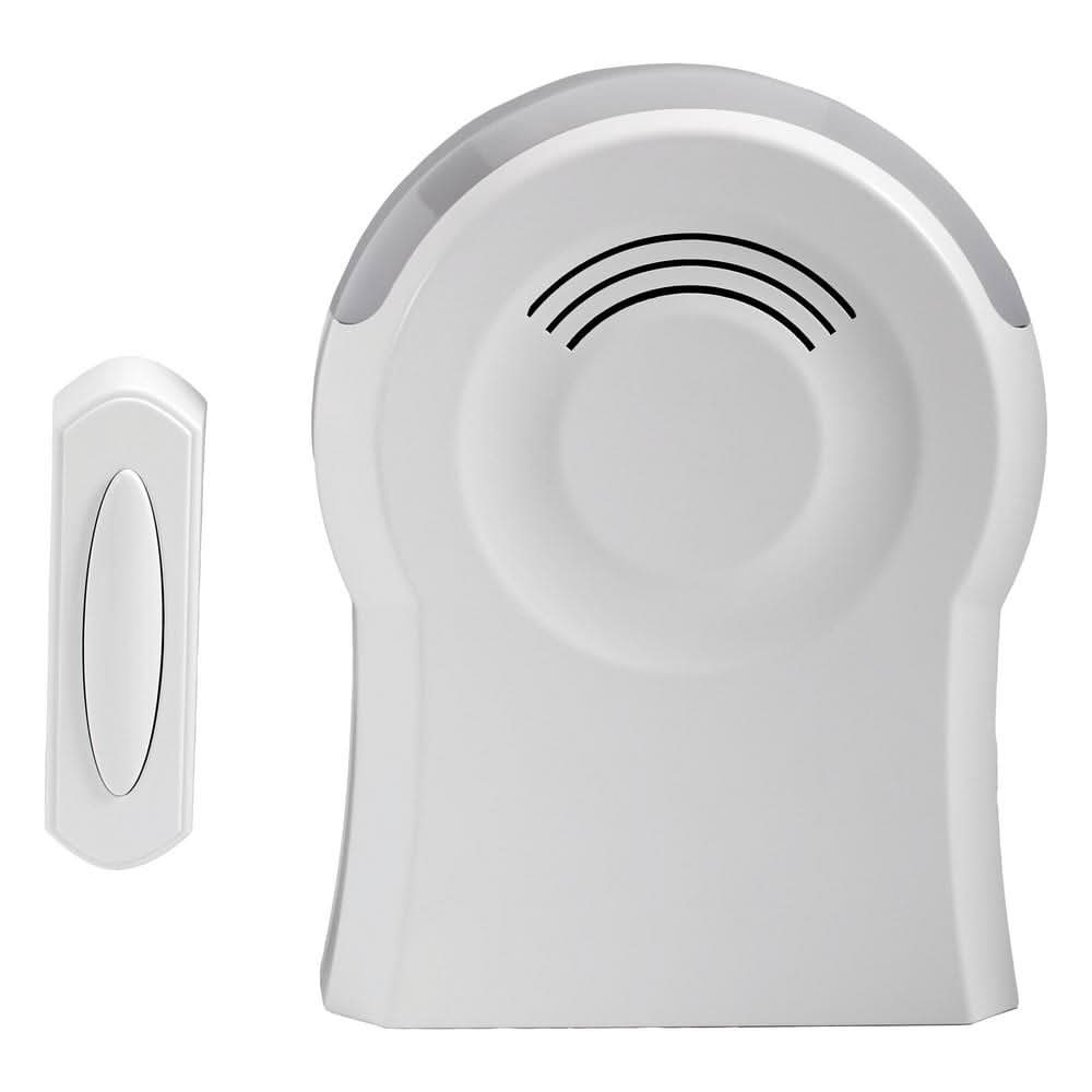 Defiant Wireless Battery Operated Tabletop Doorbell Kit With Led Strobe Light And Wireless Push Button, White
