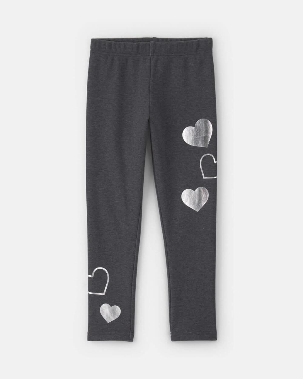 Girls Heart Fleece Pull-On Stretch Leggings - Grey - 10