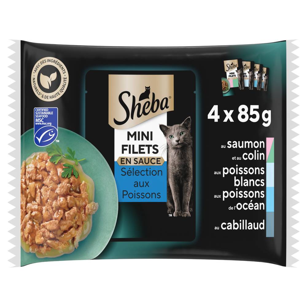 Sheba - Mini filets sachets fraîcheur en sauce aux poissons pour chat (340g)