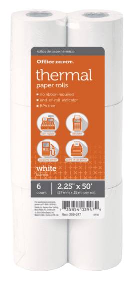 Office Depot® Brand Thermal Paper Rolls, 2-1/4" x 50', White, Pack Of 6
