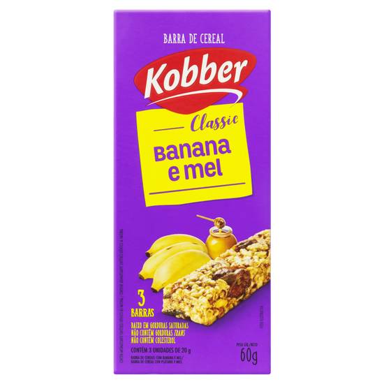 Kobber barra de cereais classic sabor banana e mel (3x20g)