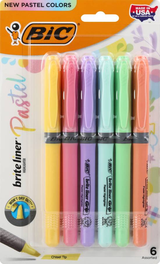 BIC Brite Liner Grip Pastel Highlighters, Assorted Pastel Colors, Rubber  Grip, 6 Count - DroneUp Delivery