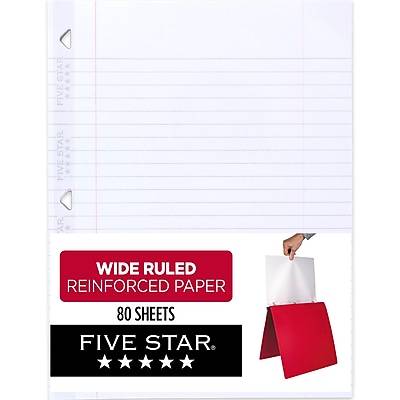 Five Star Reinforced Wide Ruled Filler Paper, 8 x 10.5, 3-Hole Punched, 80 Sheets/Pack (150002/150034)