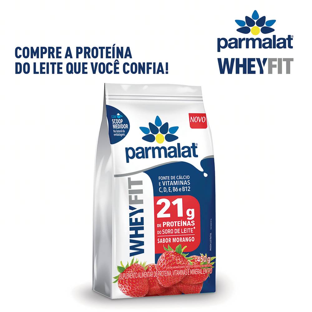 Parmalat suplemento alimentar 21g de proteínas do soro de leite sabor morango wheyfit (450 g)