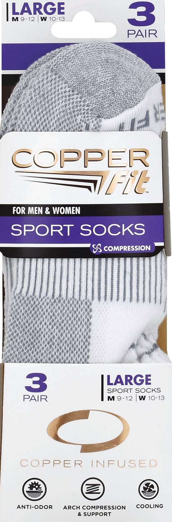 Copper Fit Large White Ankle Length Sports Socks (3 ct)