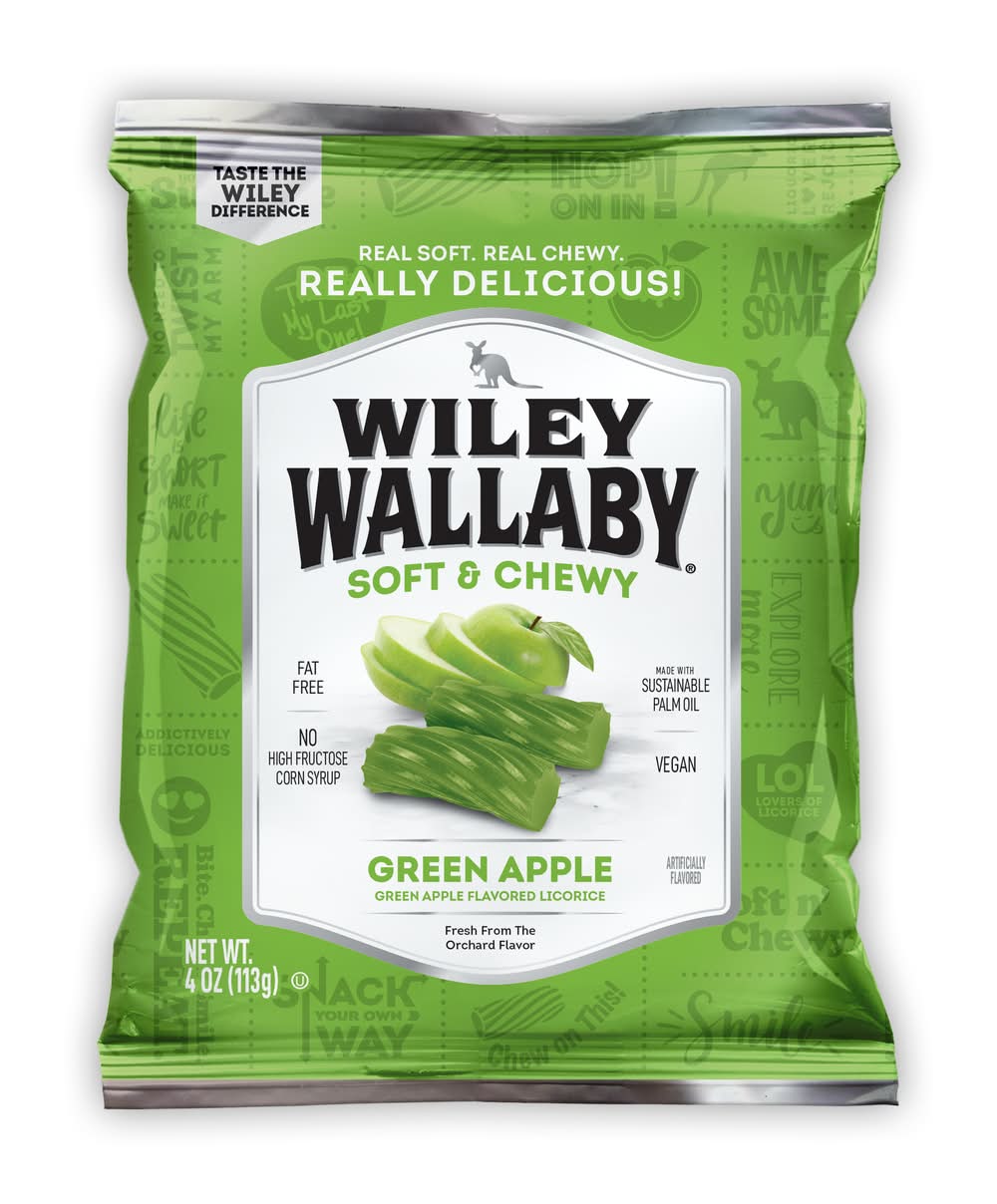 Wiley Wallaby Australian Style Gourmet Soft and Chewy Candy, Green Apple (4 oz)