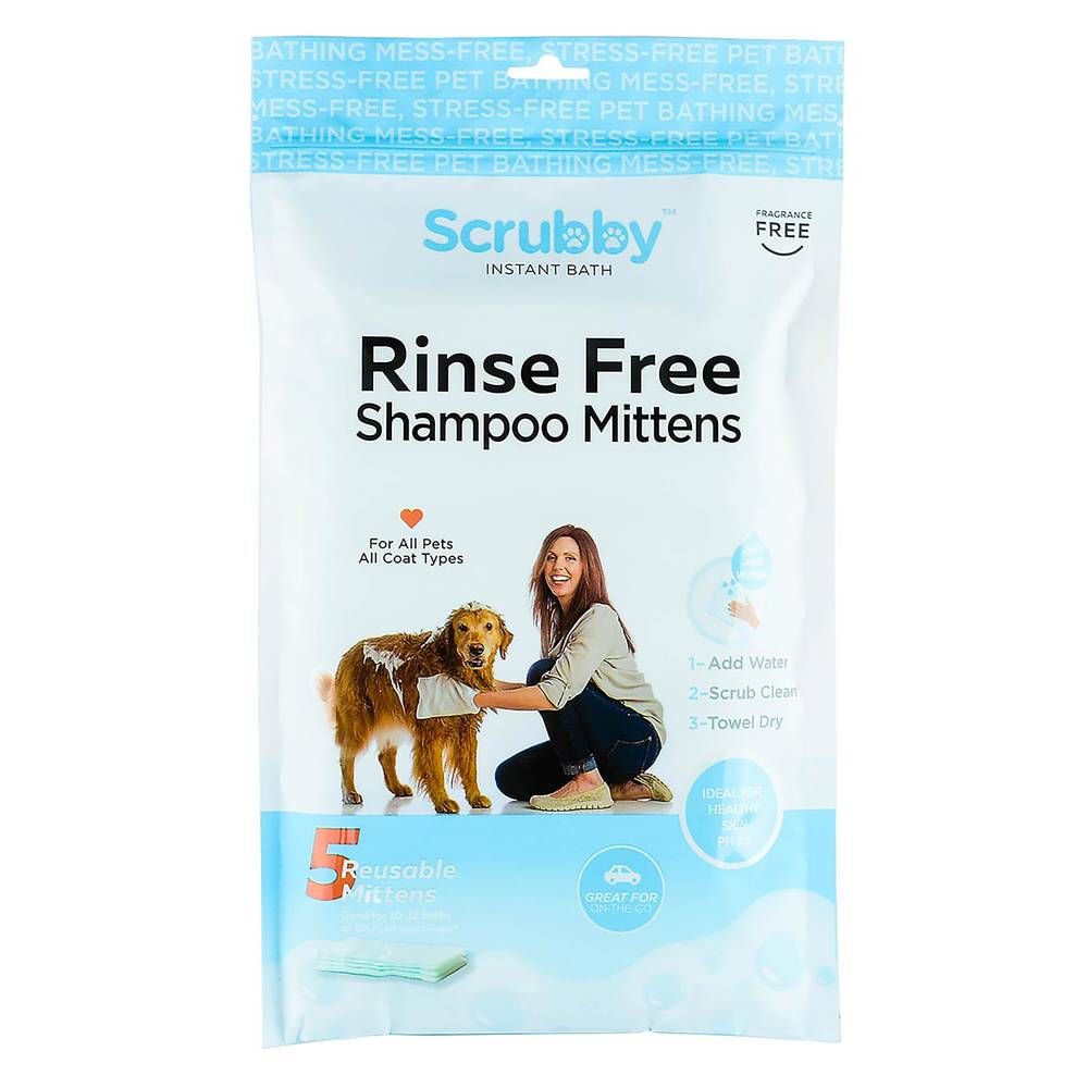 Scrubby Pet Rinse Free Shampoo Mittens For Dogs and Cats Bath Wipes