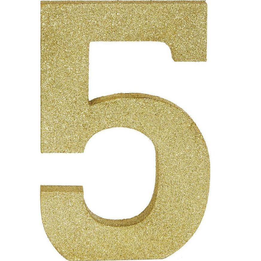 Glitter Gold Number 5 Sign