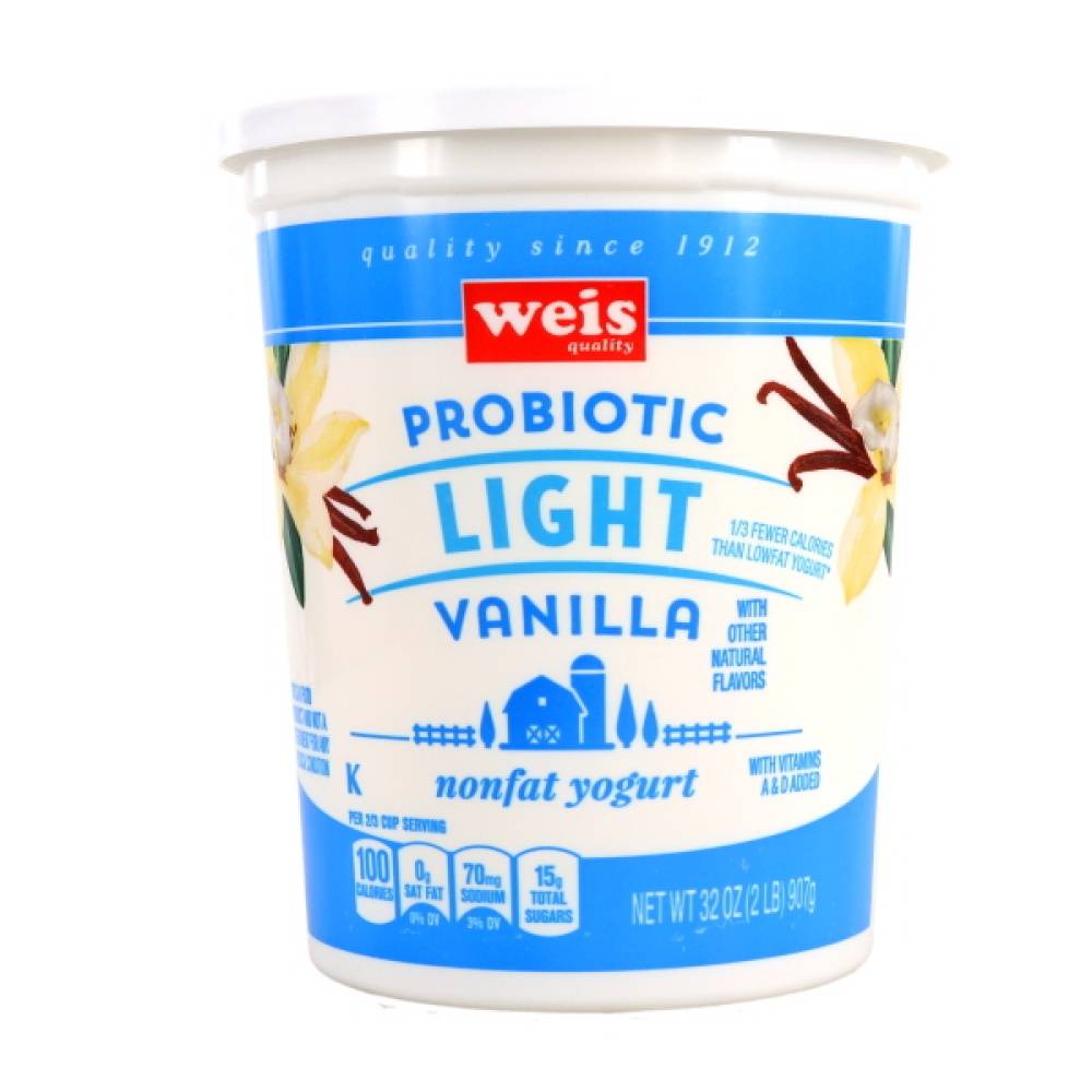 Weis Quality Probiotic Nonfat Yogurt, Vanilla (32 oz)