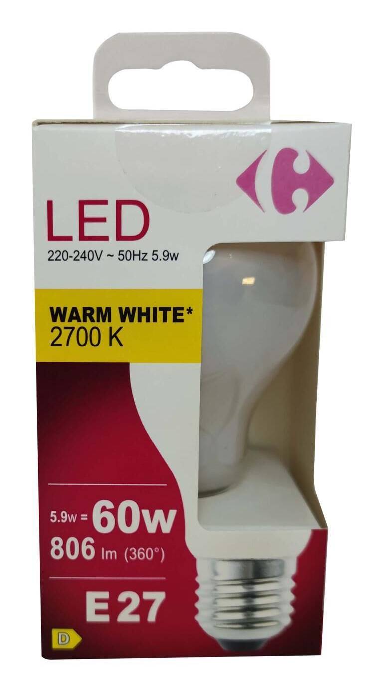 Carrefour - Ampoule e27 forme standard blanc chaud 60w
