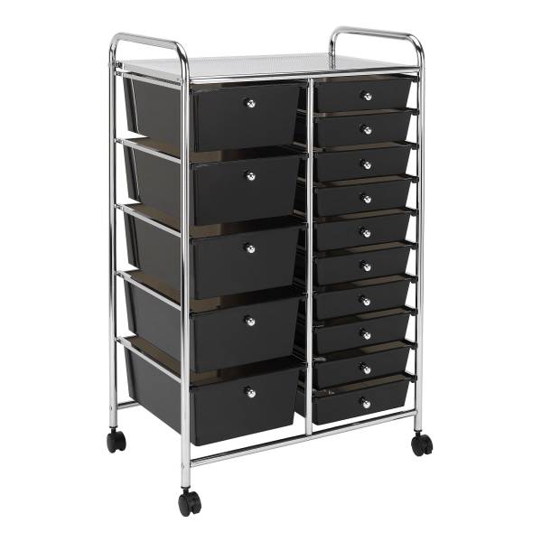 Realspace 15-Drawer Mobile Cart Black/Chrome