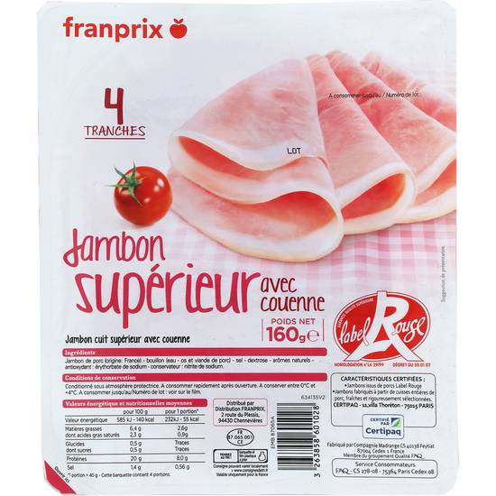 Jambon supérieur Label Rouge Franprix 4x40g