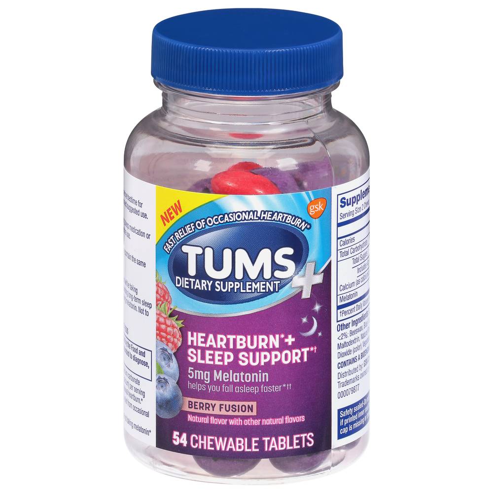 Tums 5 Mg Melatonin Heartburn + Sleep Support Chewable Tablets, Berry Fusion (54 ct)