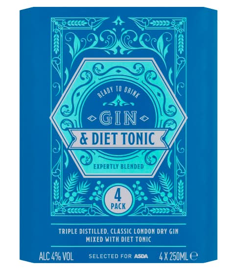 ASDA Gin & Diet Tonic Ready To Drink (4 x 250ml)