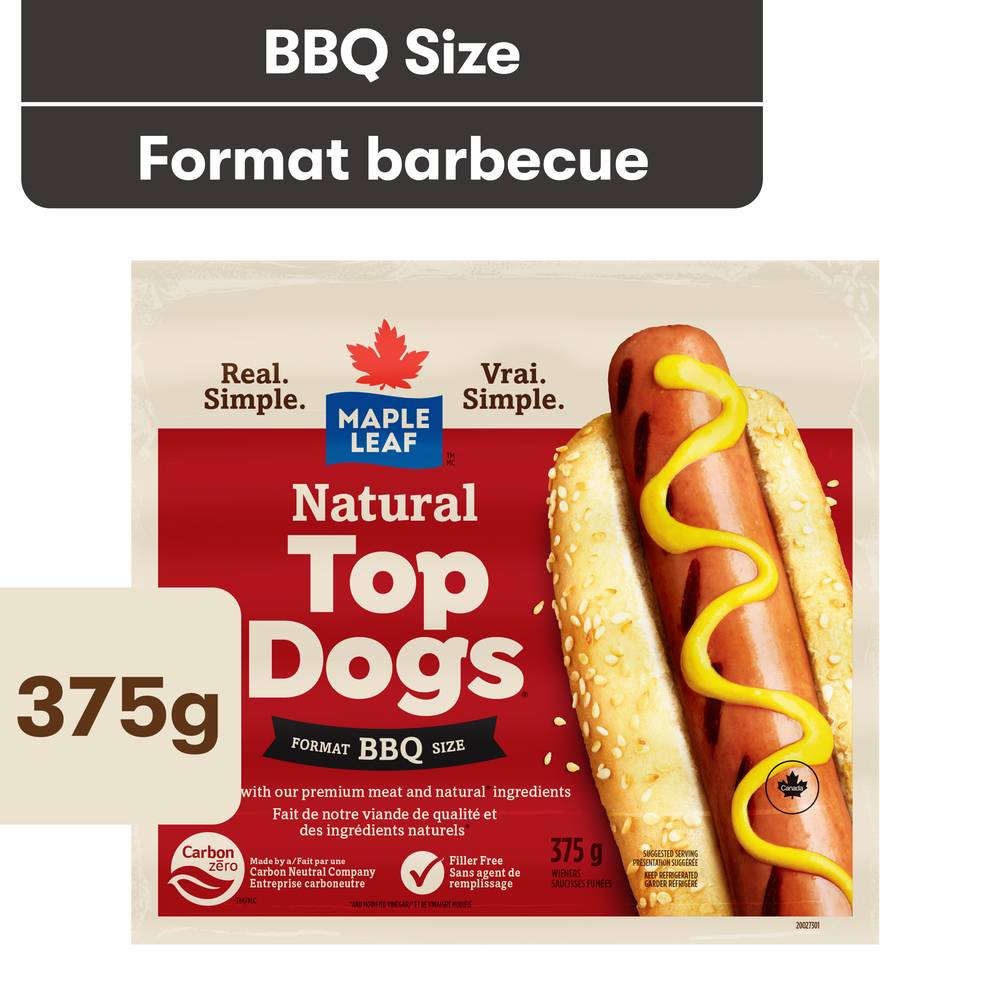 Maple Leaf Natural Top Dogs Bbq Hot Dogs (375 g)