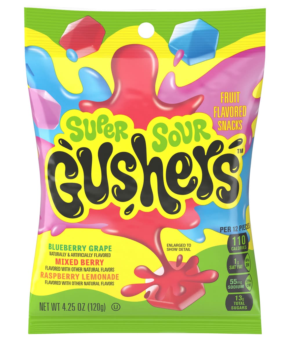 Gushers Gluten Free Super Sour Fruit Snacks, Blueberry Grape-Mixed Berry-Raspberry Lemonade (4.25 oz)