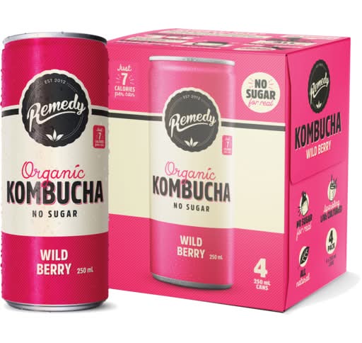Remedy Organic Kombucha Tea, Wild Berry (4 x 250mL)