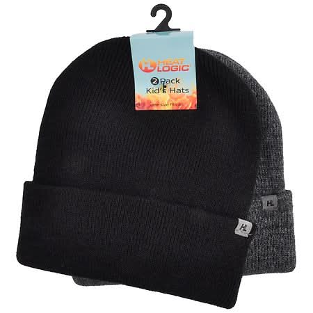 Heat Logic Kid's Knit Hats, OS, Black-Charcoal (2 ct)